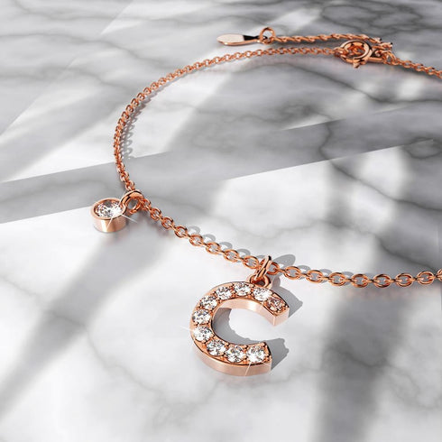 Solid 925 Sterling Silver Initial Crystal Personalised Alphabet Letter Bracelet Rose Gold Filled